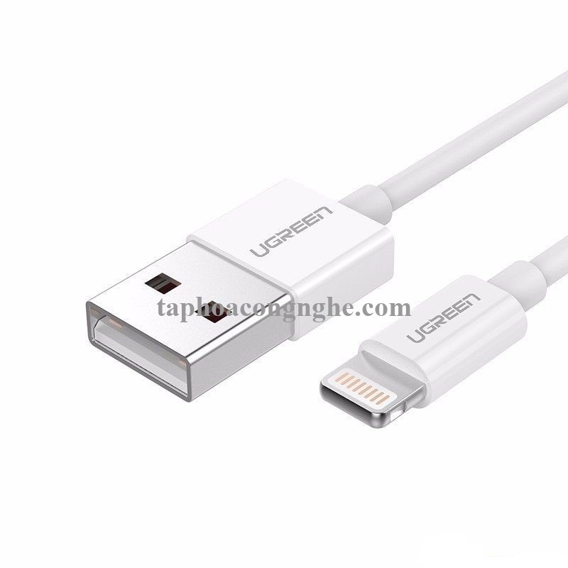 Ugreen 80313 50CM màu trắng cáp Lightning ra Usb 0.5M mạ nickel chống nhiễu có chíp MFI chính hãng US155 30080313